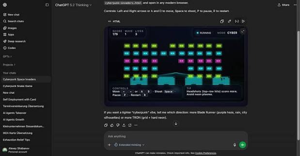 ChatGPT canvas : cyberpunk-invaders.html 실행 화면