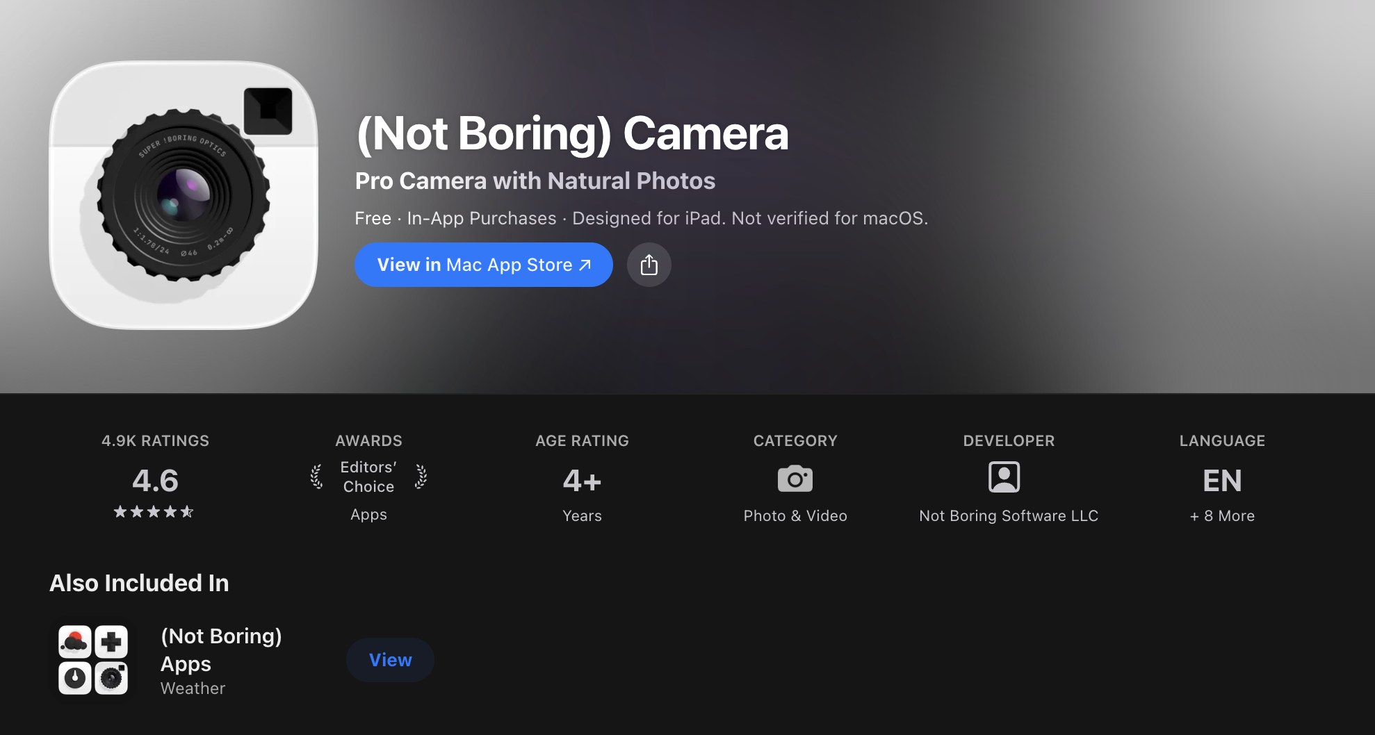(Not Boring) Camera — Pro Camera with Natural Photos, App Store