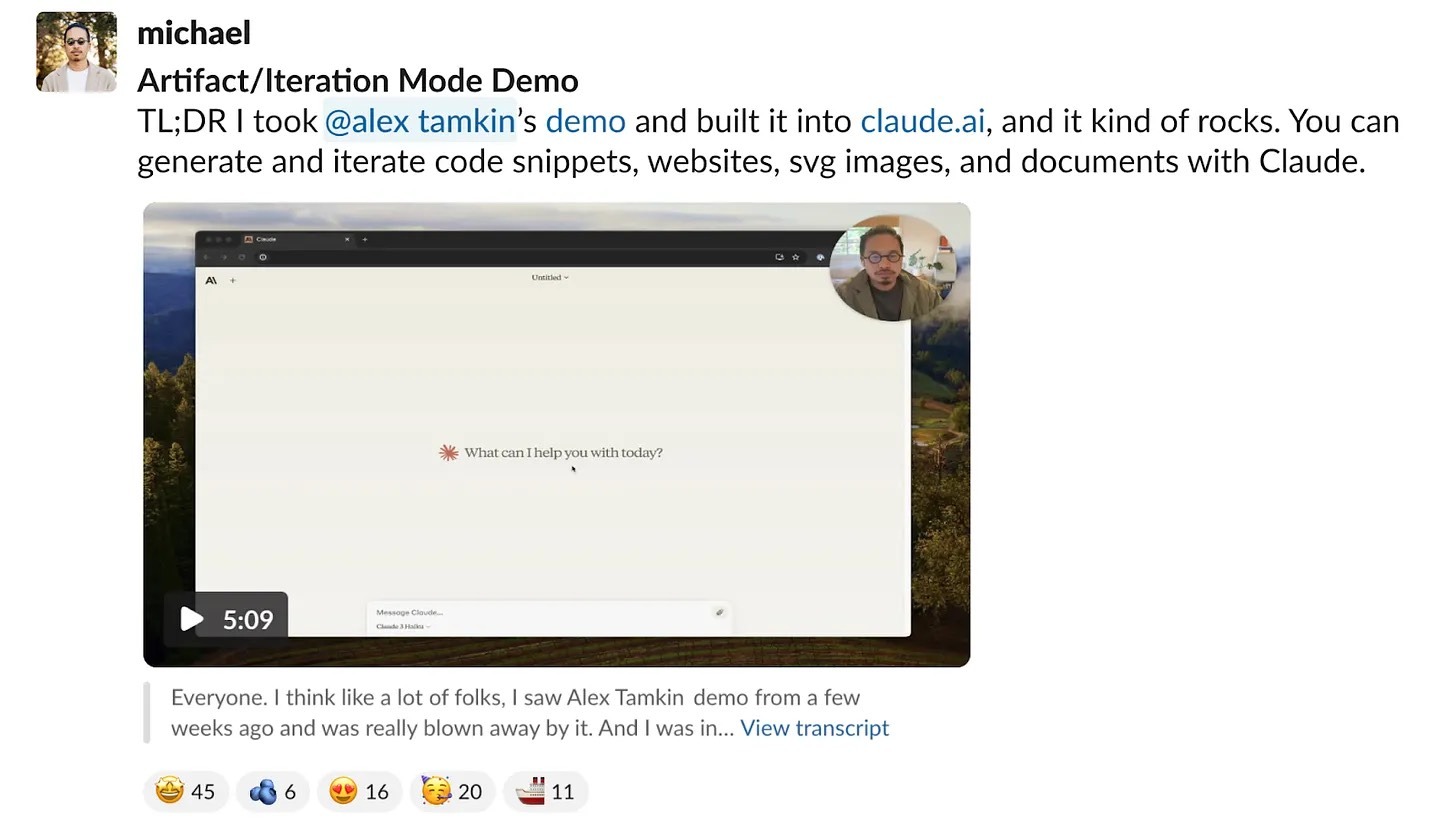 michael — Artifact/Iteration Mode Demo : TL;DR I took @alex tamkin's demo and built it into claude.ai, and it kind of rocks.